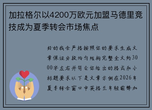 加拉格尔以4200万欧元加盟马德里竞技成为夏季转会市场焦点